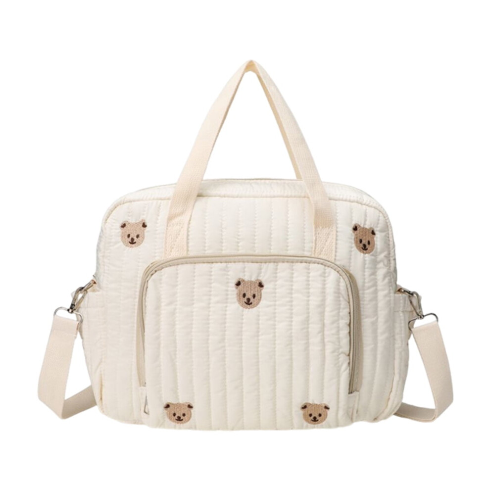 Bear Quilted Baby Nappy Bag Travel Diaper Tote Cotton Crossbody Maternity Bag Baby bag (A)