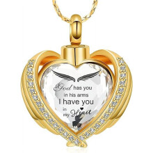 Crystal Heart Urn Necklace for Ashes – Wings Cremation Locket for Human/Pet Memorial, Includes Filling Kit