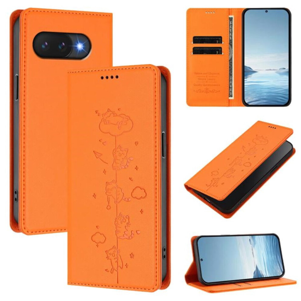 Leather Flip Wallet Case For Google Pixel 9A Rfid Orange 975221418784