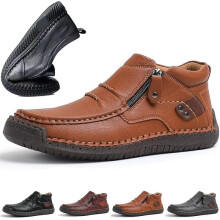 Willtoo The First Young Shoes Men, Men'S Handmade Premium Leather Slip-On Driving Boots Travel & Outdoor Brown 6.5