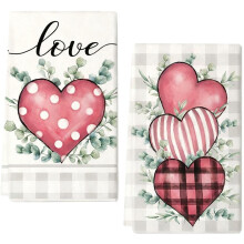 Valentine's Kitchen Towels Absorbent Heart Print 2-Pack