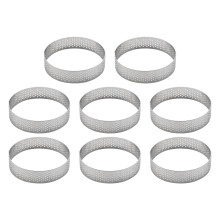 8Pcs Stainless Steel Tart Ring, Heat-Resistant Perforated Cake Mousse Ring Round Double Rolled Tart Ring Metal Mold 8cm