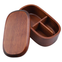 Japanse bentobox, lunchbox van natuurlijk hout, met uitneembaar tussenschot voor georganiseerde maaltijden.