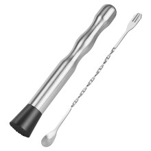 Muddler para Cuchara de Bar de CóCteles, 2 Piezas de 9 Pulgadas Muddler y Cuchara de 10 Pulgadas para Mezclar CóCteles, CóCtel Muddler Largo