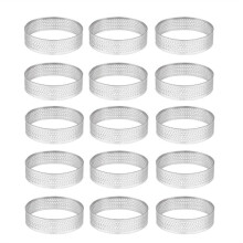 15 Pack Stainless Steel Tart Ring, Heat-Resistant Perforated Cake Mousse Ring, Round Ring Baking Doughnut Tools