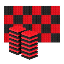 24 Pezzi 25X25X5Cm Studio Acustico Schiuma Insonorizzata Piramide Isolamento Acustico Pannelli di Trattamento Assorbimento Acustico Nero + Rosso