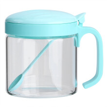 Stackable Mealtime Set For Baby And Toddlers, Glass Honey Jar With Spoon Lid, Blue, Compact