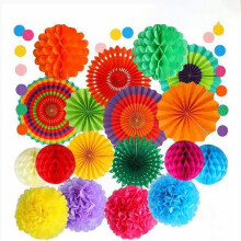 20Pcs Colourful Party Fiesta Decorations Paper Fans Paper Flower Honeycomb Balls Set for Wedding Birthday Events Festival Supplies