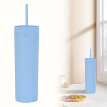 16oz matta akryylinen kapea muki kannella ja pillillä - kaksinkertainen seinämäinen eristetty kuppi kuumille/kylmille juomille, vuotamaton