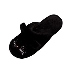 Pantofole di peluche Willtoo, morbide e comode, pantofole da casa da donna, pantofole di peluche a forma di gatto per la camera da letto, nere,