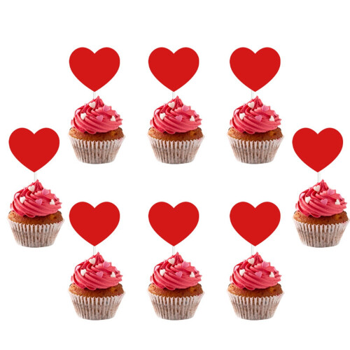 Love Heart Cupcake Toppers Red 12 pcs