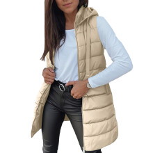 Chaleco largo de algodón para mujer - Sin mangas, con capucha, cremallera, color liso, estilo casual y cálido, ideal para otoño e invierno, color