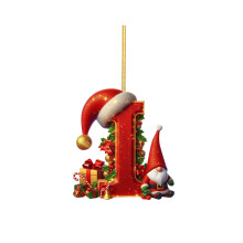 Buchstabenanhänger mit Weihnachtsmannmütze und Weihnachtsgeschenken – Weihnachtsdekoration für den Weihnachtsbaum, Zuhause, Büro oder Partys