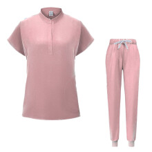 Women's Solid Scrubs Set Pink M Loose Drawstring Pants