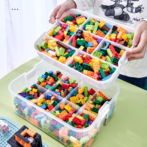 Building Blocks Storage Case with Dustproof Lid Stackable Toy Boxes for Lego Sturdy and Portable Adjustable Storage Compartments Transparent 2