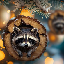 Acryl kerstboomversiering in de vorm van een wasbeer of uil, 2D dierendecoratie, rustieke seizoensdecoratie voor de kerstboom