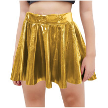 Metallisk Skater Nederdel til Piger, Glitrende, Skinnende, Svaj, Plisseret A-Line, Mini Skort, Guld 4-5 År