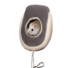 Nido per animali domestici 8x16 cm - Casetta a grotta in morbido peluche per petauri dello zucchero, scoiattoli, porcellini d'India e topi (grigio, 1