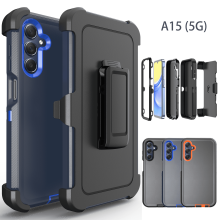 Kompatibel med Samsung Galaxy A15 5G - Kraftigt stødsikkert, støvtæt telefoncover med sort bælteklips, blå og mørkeblå