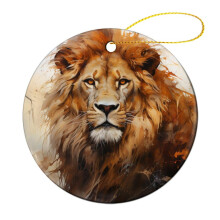 Künstlerischer Löwenkopf-Weihnachtsbaumschmuck aus Keramik – Wildtier-König-Ornament – Erinnerungsstück – Weihnachtsbaumschmuck aus Keramik