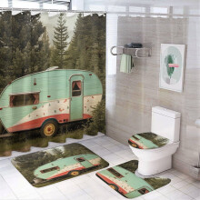 Tacar Cuirtíní Cithfholcadáin Leantóra Campála 4 phíosa le Rugaí – Uiscedhíonach, Patrún Crann Sléibhe, Comhoiriúnach le Happy Campers
