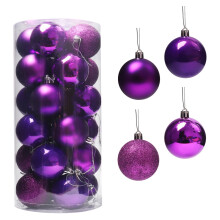 24 de globuri de Crăciun rezistente la spargere (30 mm) cu frânghii de agățare – Set de decorațiuni pentru brad