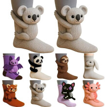 Chaussettes 3D tricotées avec des animaux, chaussettes fantaisie câlines en forme d'animaux, chaussettes chaudes crochetées à la main,
