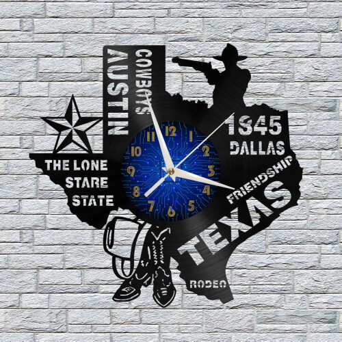 1845 Ιστορία του Τέξας Ρολόι τοίχου από βινύλιο 12" – Αθόρυβο, Διακοσμητικό, Συμβατό