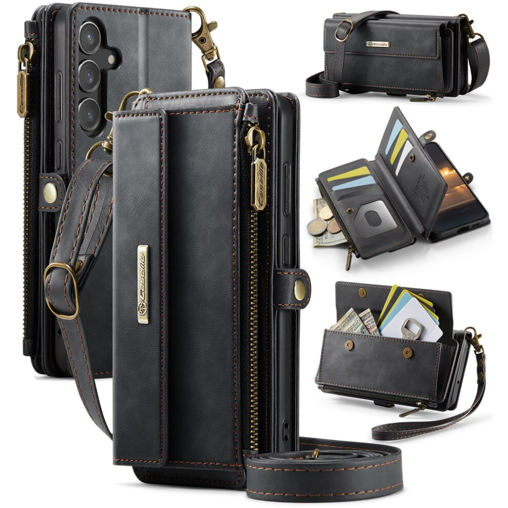 Caseme Wallet Case For Samsung Galaxy S23 Fe 5G Â Rfid Blocking Pu Leather Flip Cover With Kickstand, Wrist Strap & Card Slots, Black 9340959416899