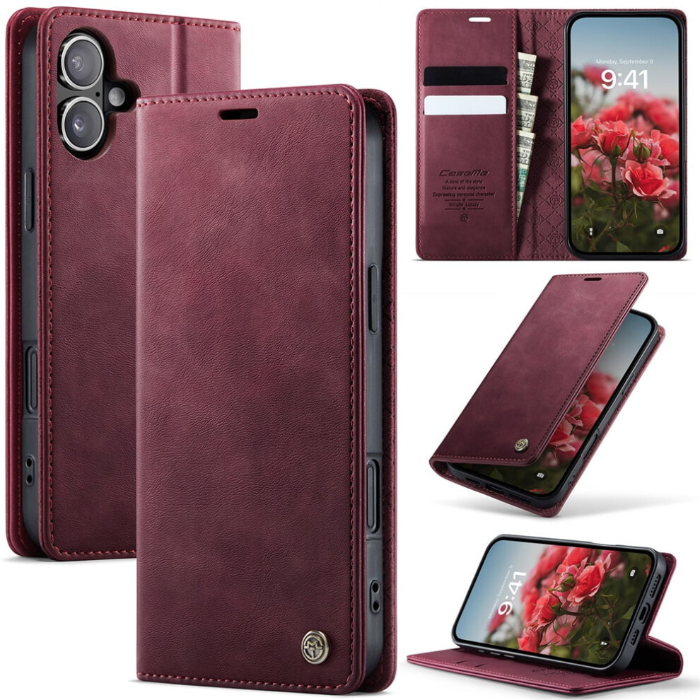 Caseme Calf Leather Wallet Case For Iphone 16 Plus 6.7" – Rfid Blocking, Magnetic Closure, Card/Cash Slots, Kickstand, Shockproof 9340959416424