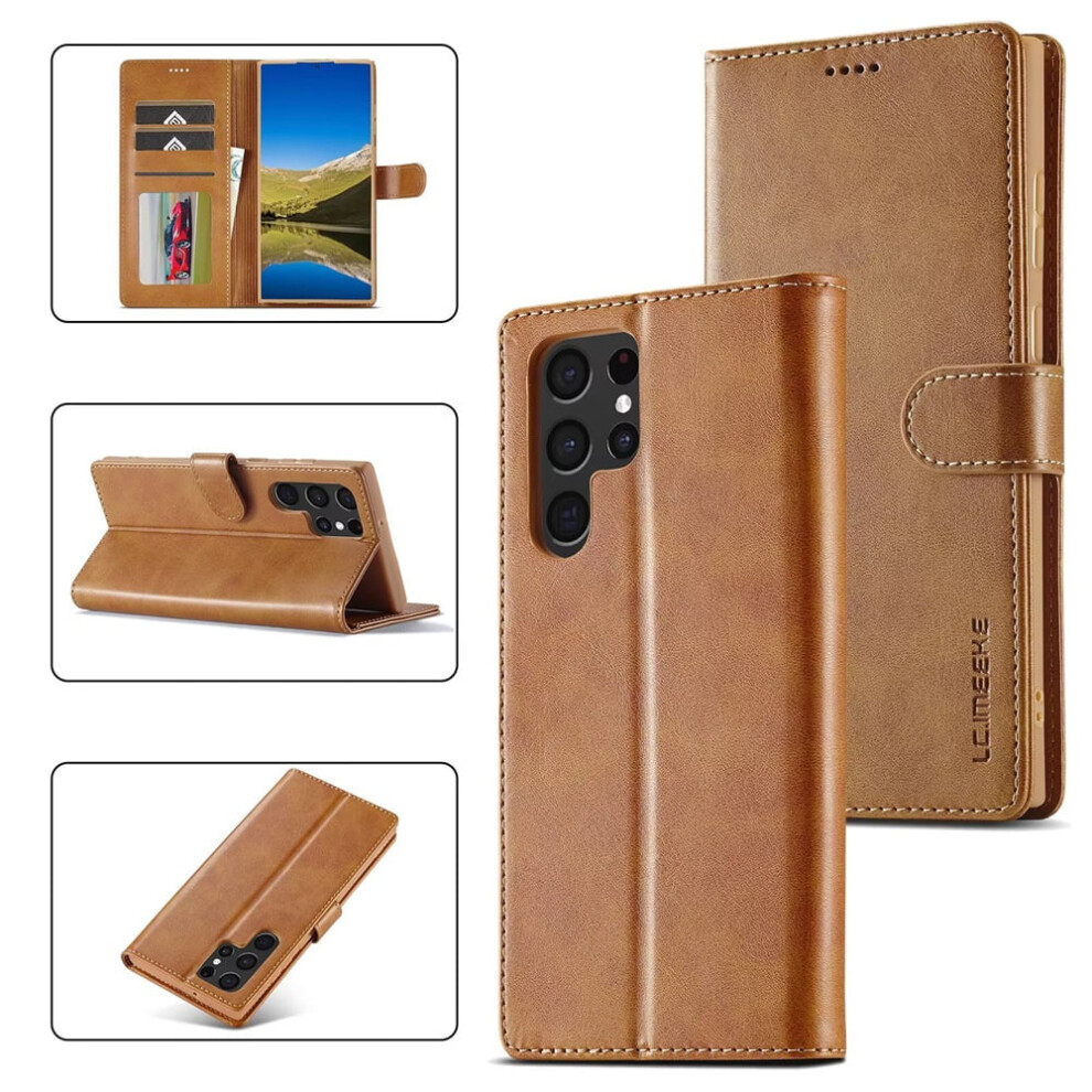 Lc.imeeke Leather Case For Samsung Galaxy S25 Ultra 5G 6.9", Pu Flip Folio Wallet With Card Slot, Magnetic Closure, Shockproof, Kickstand, Yellow 9340959416349
