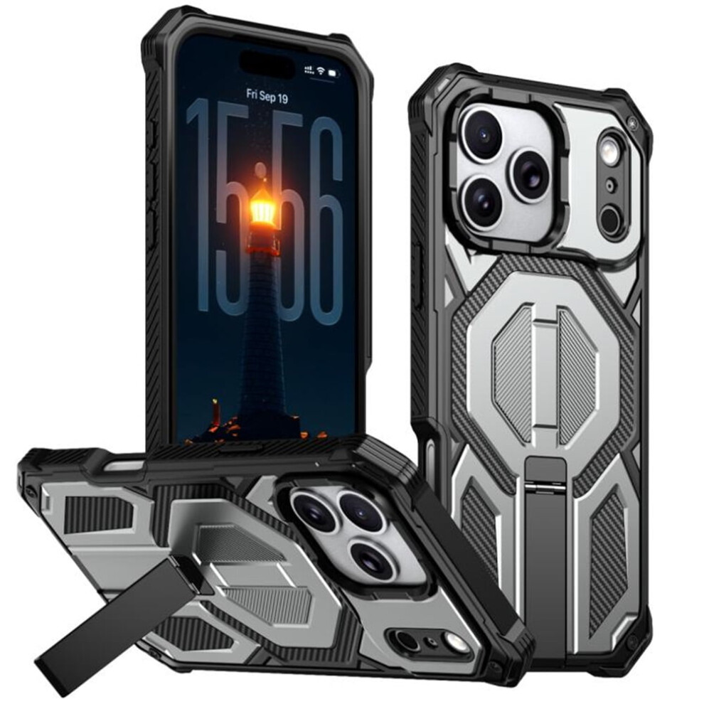 Iphone 17 Pro Case Compatible With Magsafe – Military-Grade Shockproof, Hidden Metal Kickstand, 360 Protection, Grey 9340959416554