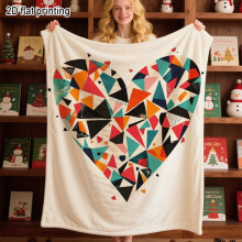 Couverture bohème multicolore à motifs géométriques en forme de cœur – Couvre-lit doux en flanelle pour canapé, lit, chambre de fille et