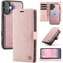 2-in-1 afneembare MagSafe-portemonneehoes voor iPhone 16 – Roze PU-leren flipcover met meerdere kaartsleuven en schokbestendige bescherming