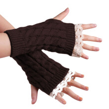 Gants sans doigts pour femmes, gants d'hiver tricotés, mitaines en dentelle, mitaines décontractées sans doigts, mitaines tricotées unies pour