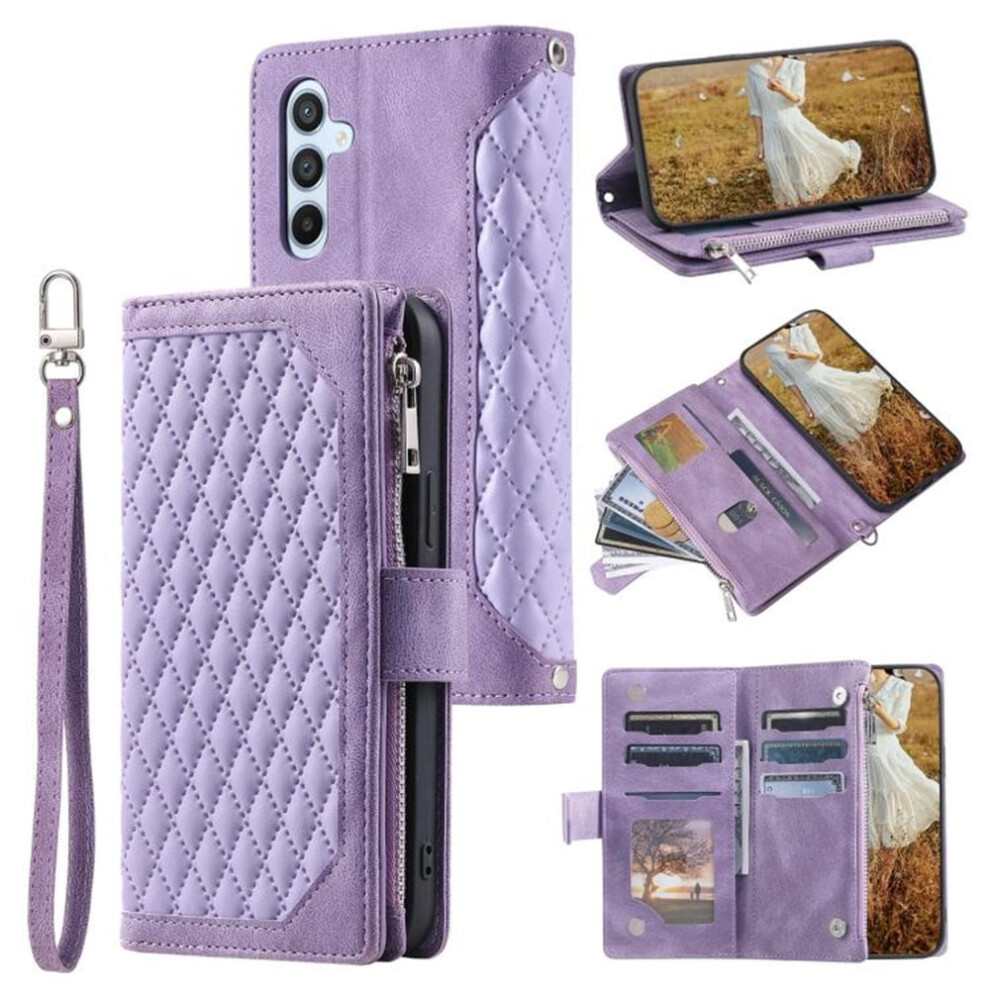 Pu Leather Flip Wallet Case For Samsung Galaxy A17 5GâCompatible With A17 5G, 6-Card Slots, Kickstand, Wrist Strap, Lanyard & Zipper Purple 9340959418725