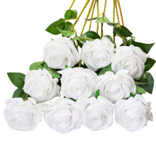 Lot de 3 roses artificielles blanches à longues tiges en soie, idéales pour les centres de table de mariage, les fêtes et la décoration