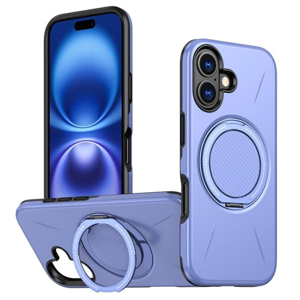 Ultra Slim Hybrid Tpu+Pc Case For Iphone 16: Magsafe Compatible, Metal Rotating Holder, Military Shockproof, Purple 9340959419203