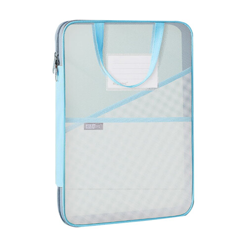Blue Mesh Zipper Pouch Large Capacity for Documents and