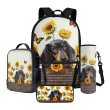 Dachshund Sunflower Butterfly Backpack Set for Kids – 4-Piece School Bag with Lunch Box, Pencil Case & Bottle Holder