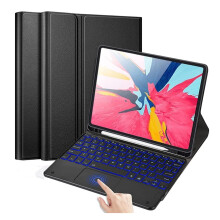 Backlit Touchpad Keyboard Case Compatible with iPad Pro 12.9" (1st/2nd Gen, 2015/2017), Wireless Bluetooth Cover with Pencil Holder, Black