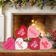 Zhmrfg Valentine's Day Wooden Heart Decor (6 pcs), Durable Non-Fading, Compatible with Layered Tray, Shelf, Fireplace, Table & More