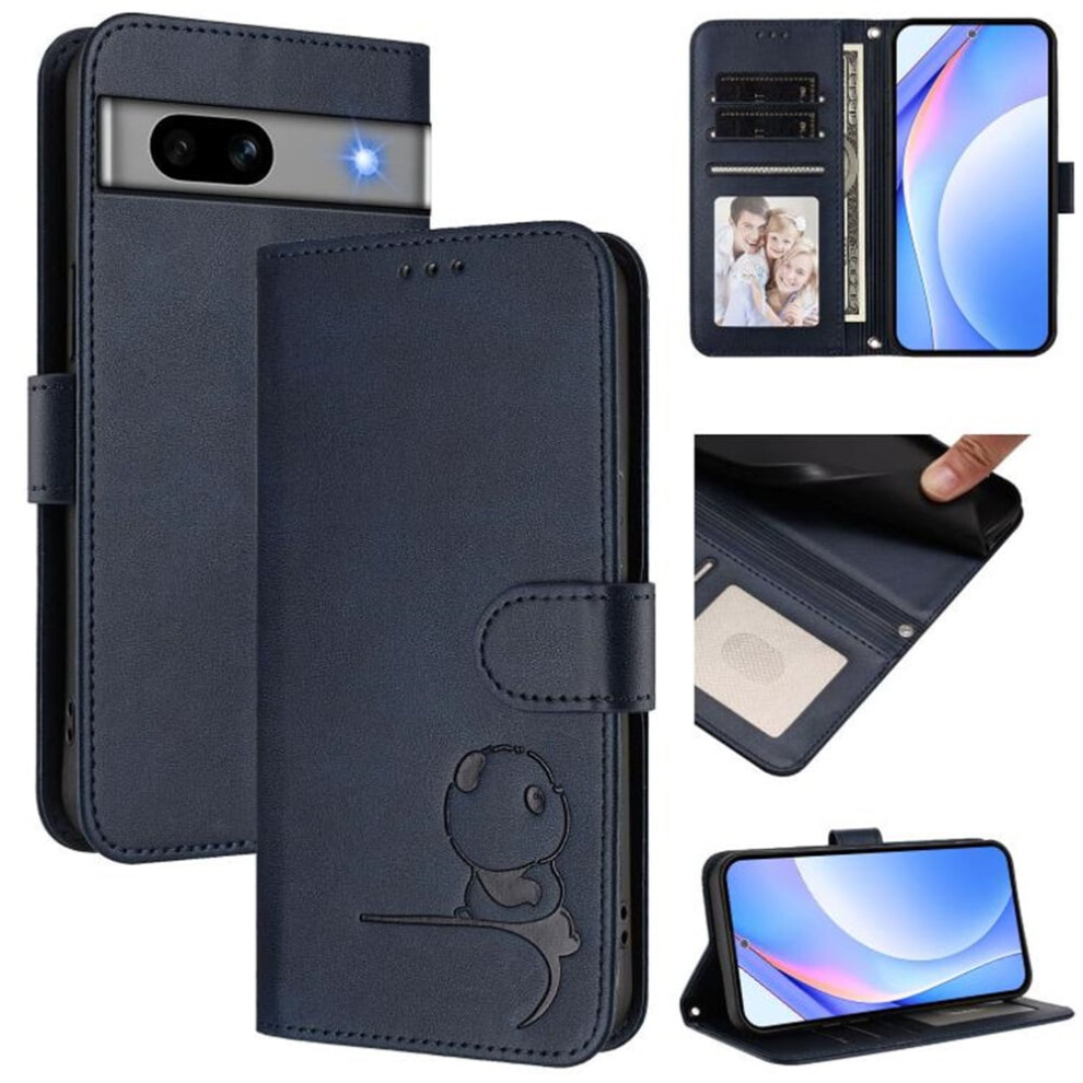 Litter Panda Embossed Leather Phone Case For Google Pixel 7A Â Rfid Wallet, Magnetic Clasp, Lanyard & Flip Stand, Blue 9482726159612