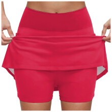 Damskor med fickor, hög midja, sportbyxor, kjolar med shorts under, vattenmelonröd, XL