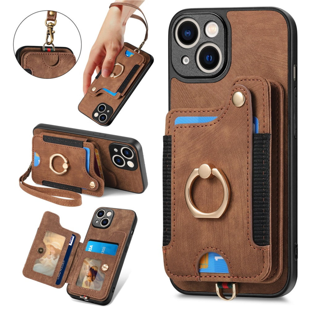 Iphone 15 Wallet Case Â Pu Leather Flip Folio With Rfid Blocking, Ring Holder, Kickstand & Wrist Strap, Brown 9482726159551