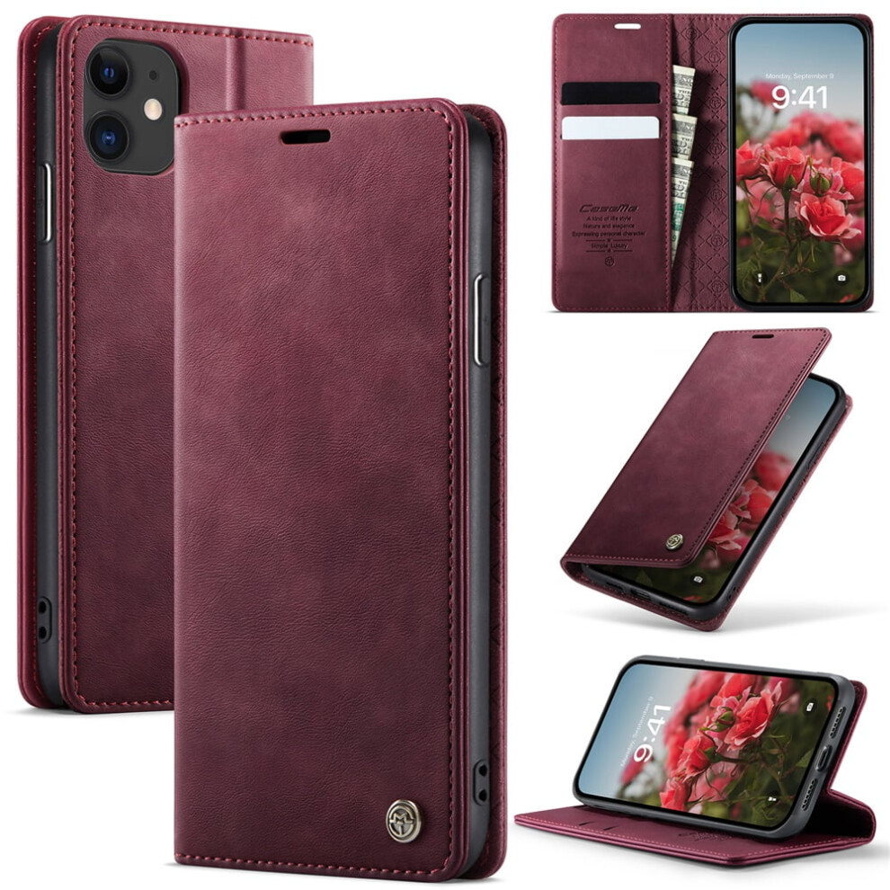 Caseme Calf Leather Wallet Case For Iphone 11 6.1" Â Rfid Blocking, Magnetic Closure, Card/Cash Slots, Kickstand, Shockproof, Red 9482726159841