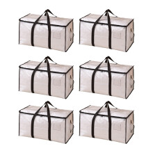 Set van 6 extra grote verhuisdozen met verstevigde handvatten, robuuste opbergtassen voor kleding en verhuisbenodigdheden (transparant, 72 liter)