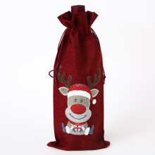 Red Wine Bottle Bags – Elk Design, Drawstring Burlap, DIY Art Painting, Xmas/Wedding/Birthday Decor, Compatible with Standard Bottles