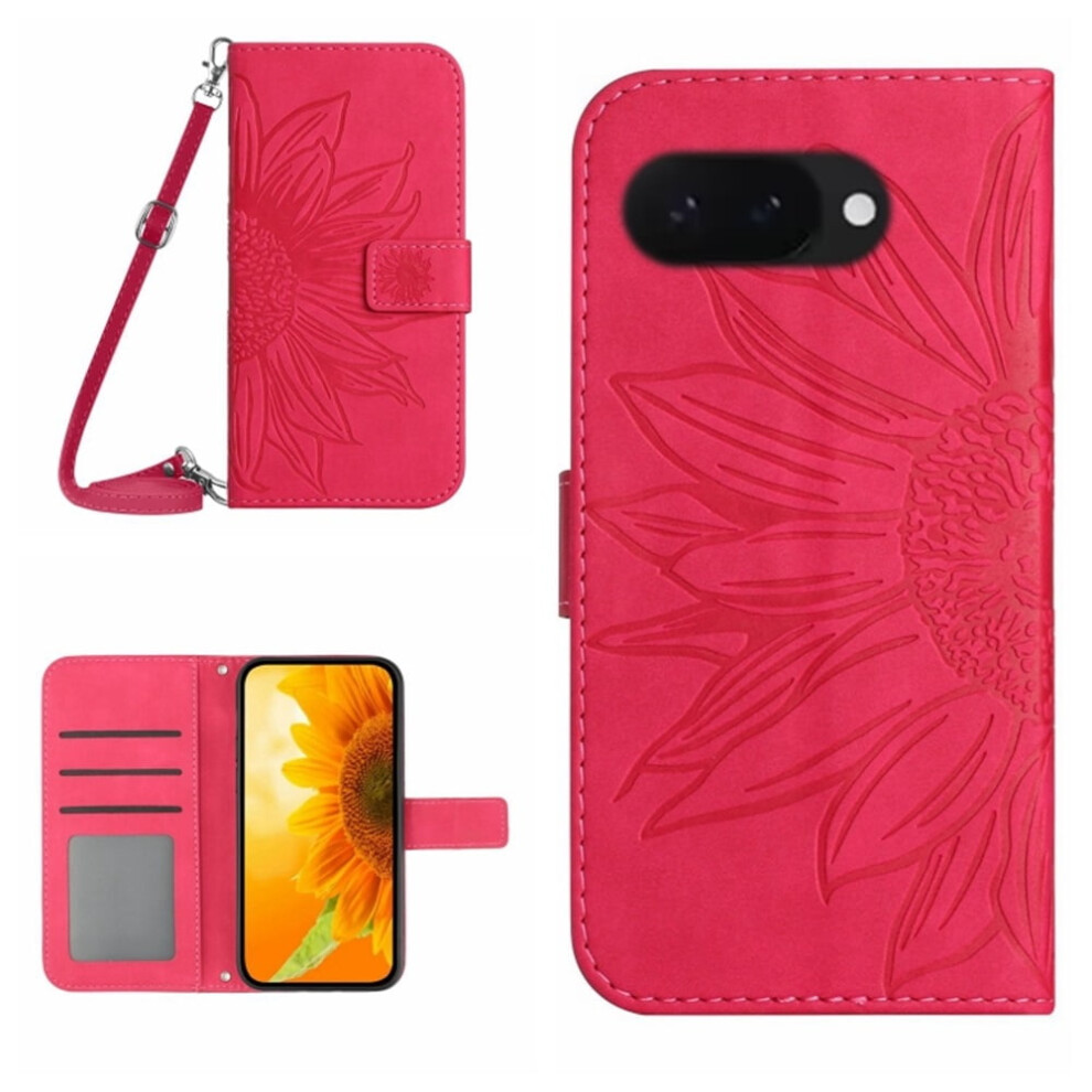 Sunflower Embossed Pu Leather Flip Wallet Case With Magnetic Closure, Card Slots & Adjustable Strap For Google Pixel 9A 9193271116172