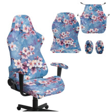 Poťahy na herné stoličky Cherry Blossom, protišmykové poťahy na herné stoličky s 2 poťahmi na lakťové opierky, odnímateľné poťahy na